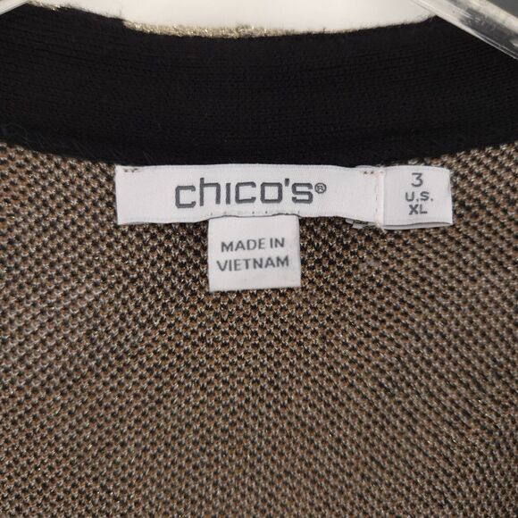 Chico's Lurex Abstract Print Open Cardigan Size 3 (XL) shimmer beige black - Picture 7 of 10